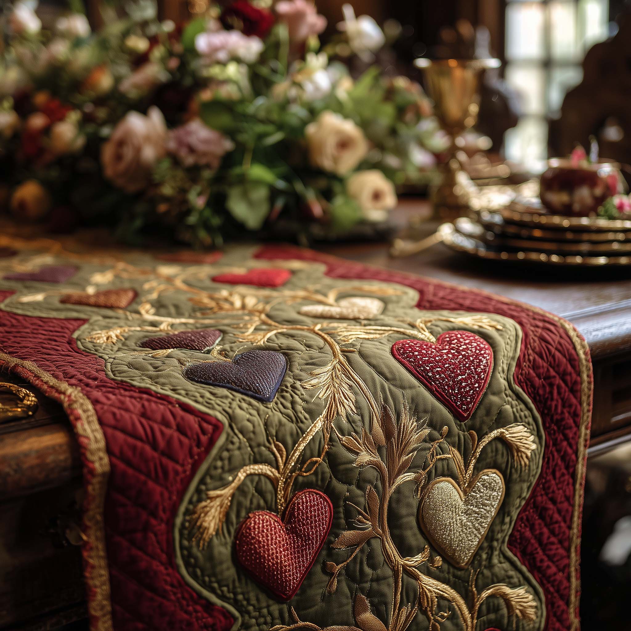 Heirloom Heart Patchwork Quilted Table Runner GFTOHD13277
