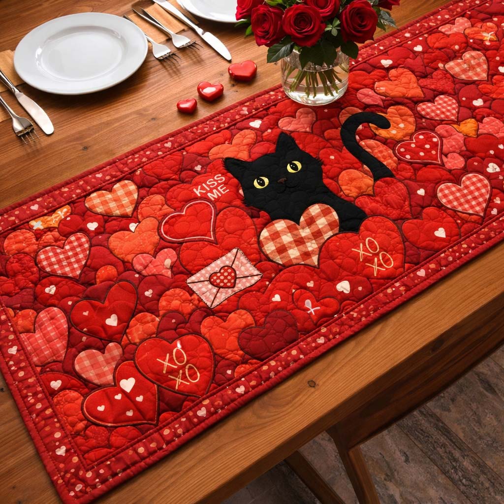 Kiss Me Kitty Quilted Table Runner GFTOHD13376
