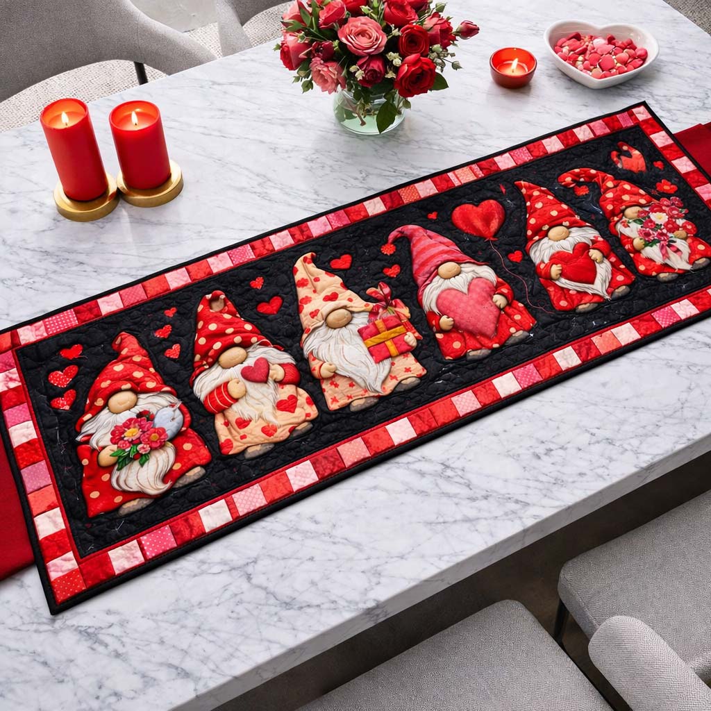 Midnight Gnome Love Quilted Table Runner GFTOHD13380