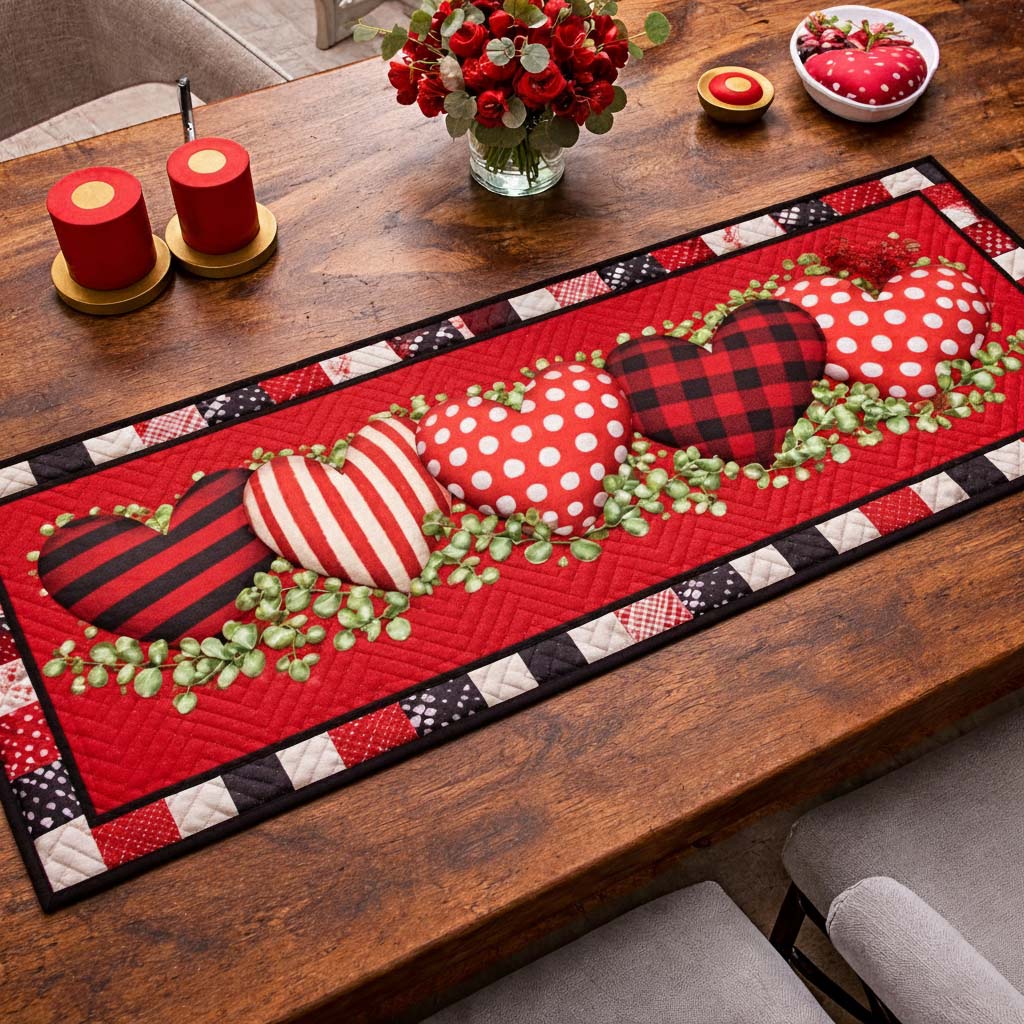 Heart Vine Romance Quilted Table Runner GFTOHD13381