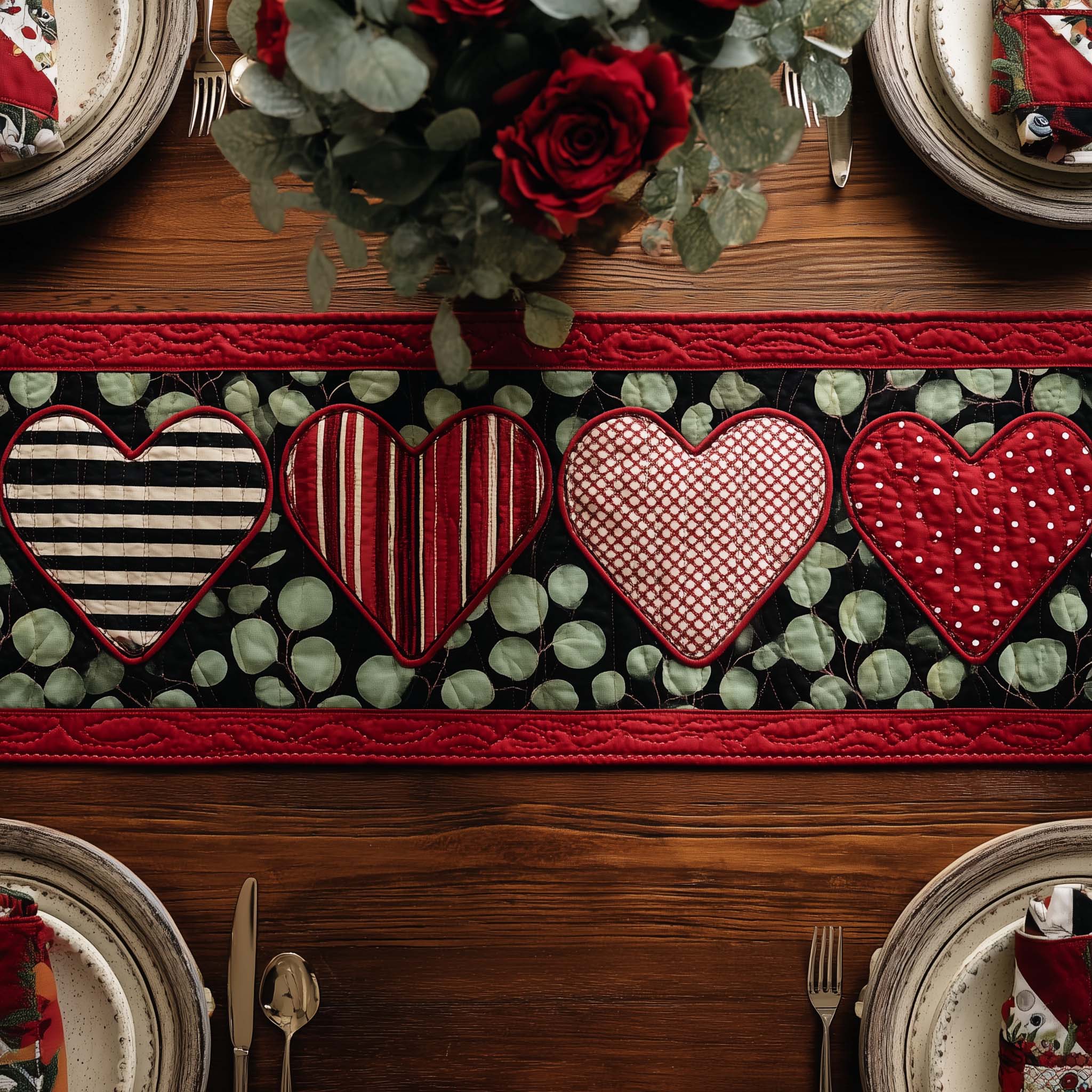Classic Valentine Hearts Quilted Table Runner GFTOHD13382