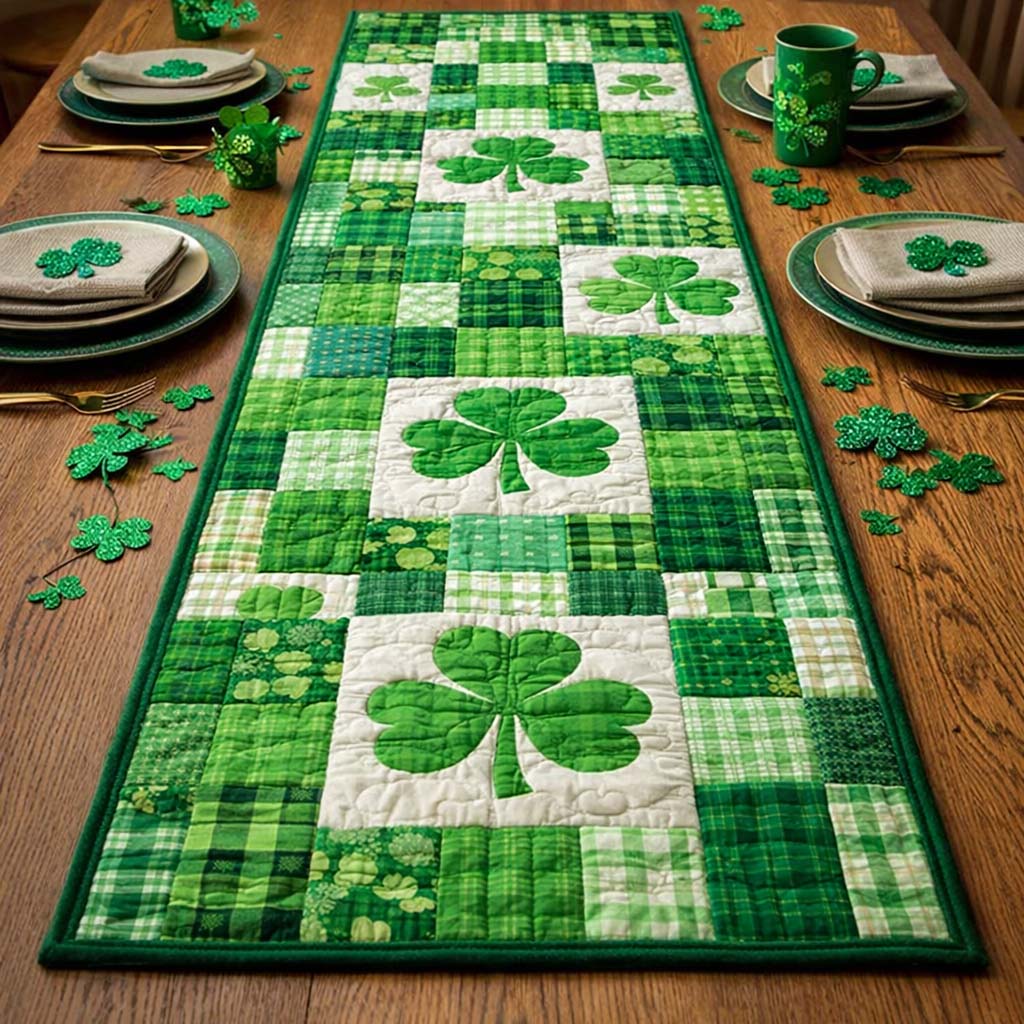 Classic Shamrock Patchwork Quilted Table Runner GFTOHD13408