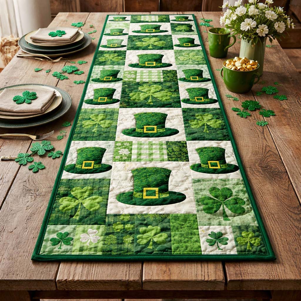 Lucky Leprechaun Squares Quilted Table Runner GFTOHD13409