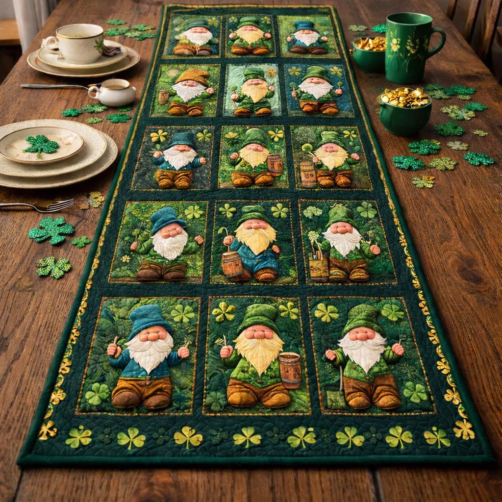 Lucky Gnome Grid Quilted Table Runner GFTOHD13412