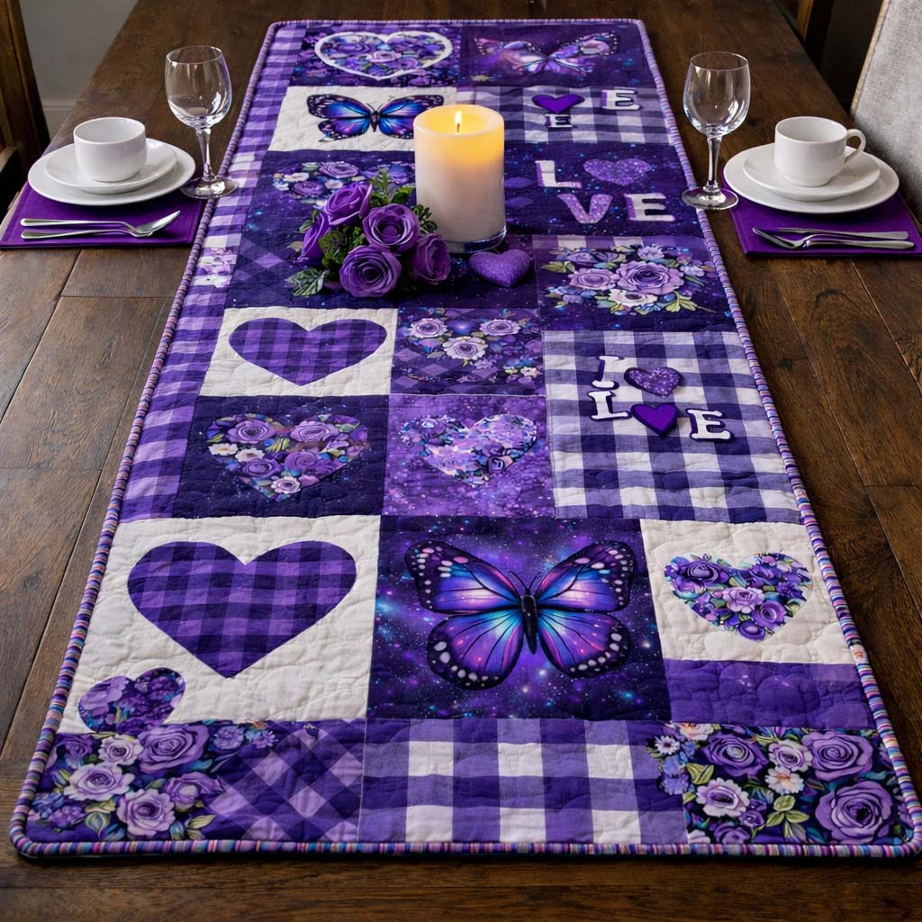 Purple Butterfly Love Quilted Table Runner GFTOHD13420