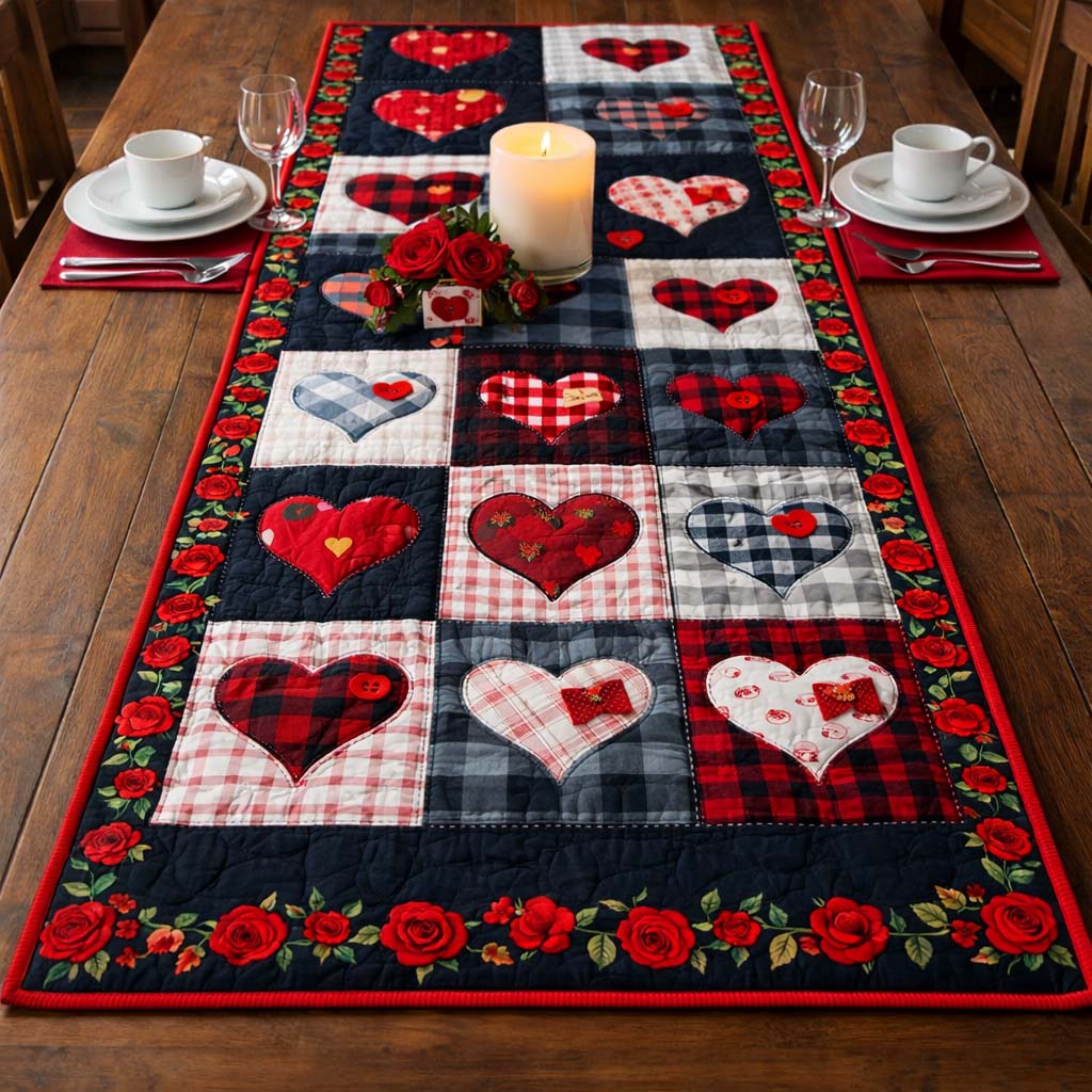 Patchwork Heart Charm Quilted Table Runner GFTOHD13423