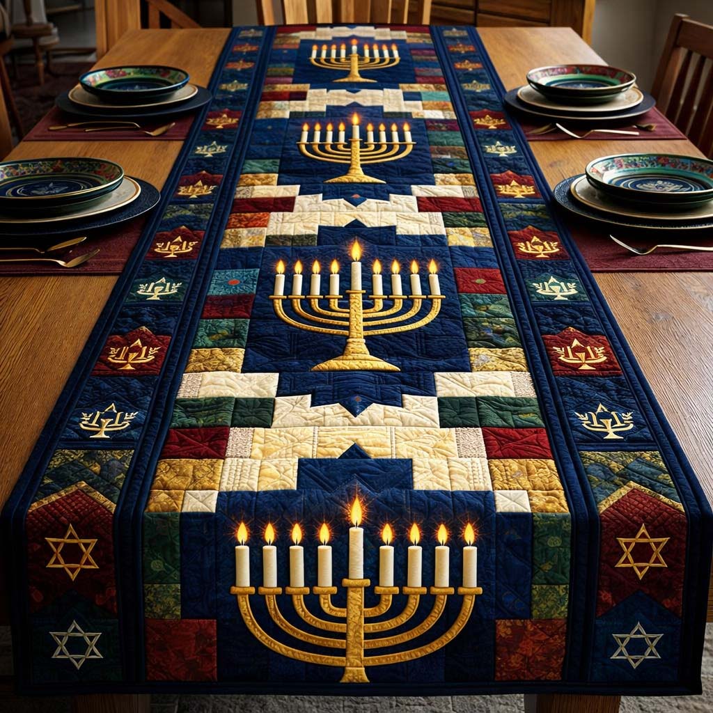 Festival Menorah Patch Quilted Table Runner GFTOHD13466