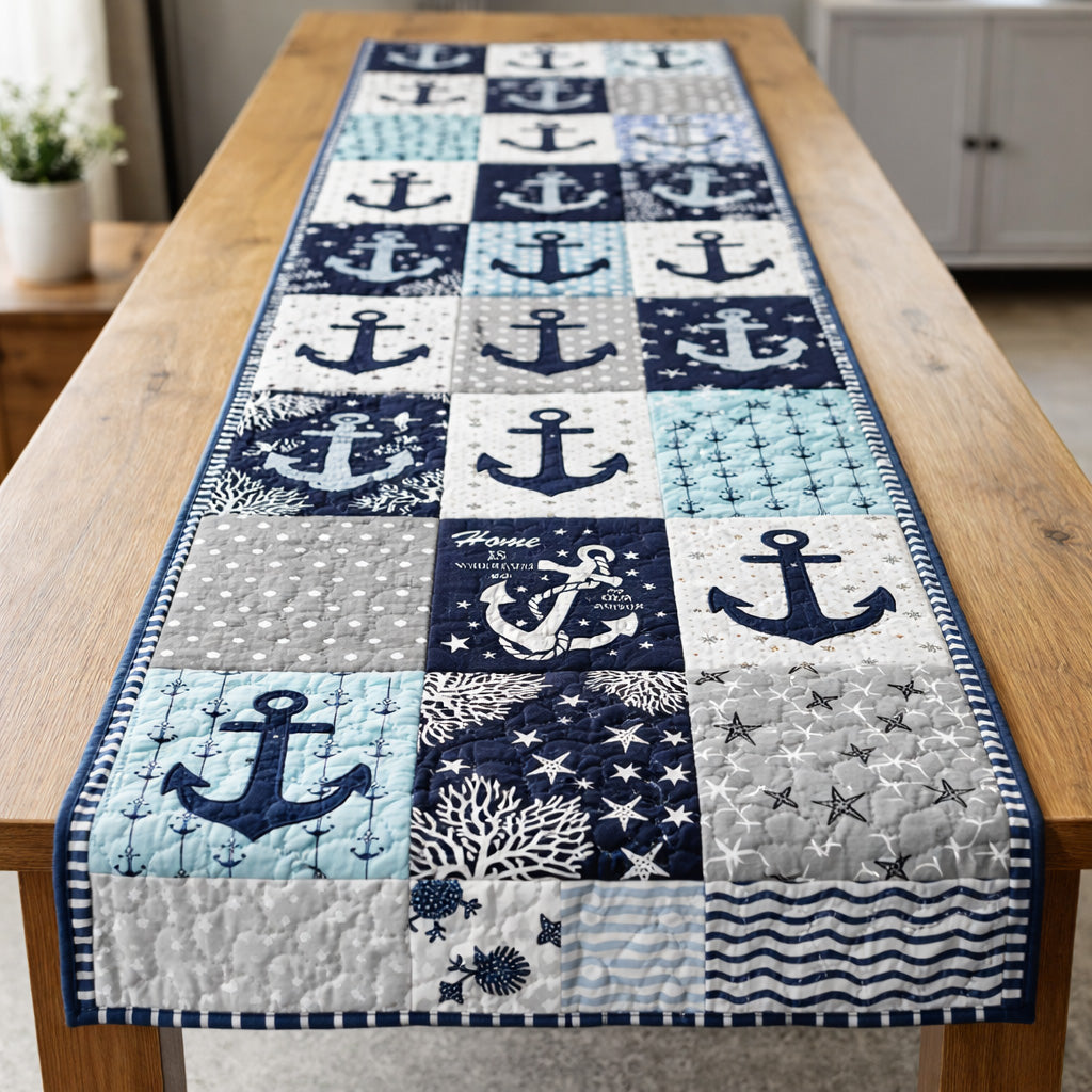 Coastal Night Anchors Quilted Table Runner GFTOHD13635