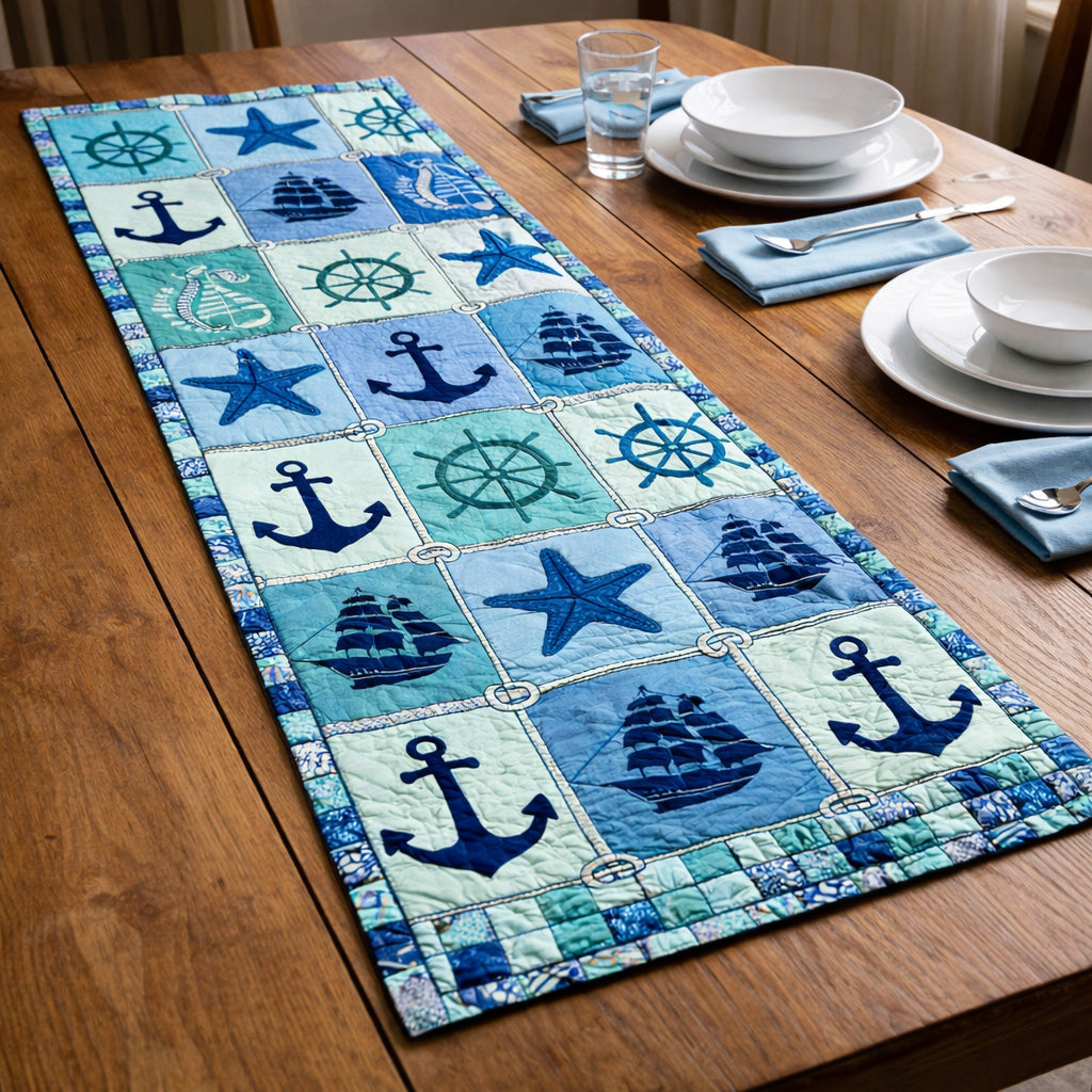 Sea Breeze Symbols Quilted Table Runner GFTOHD13636