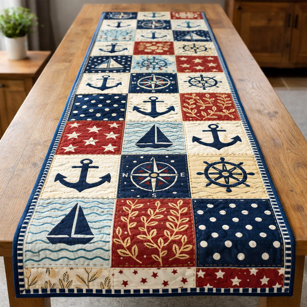 Harbor Compass Patchwork Quilted Table Runner GFTOHD13637