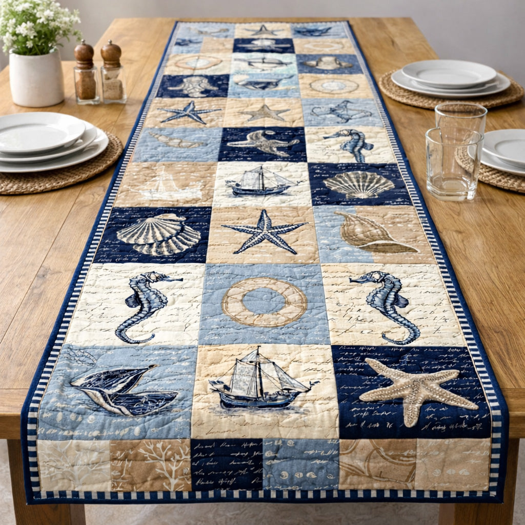 Ocean Voyage Blocks Quilted Table Runner GFTOHD13638