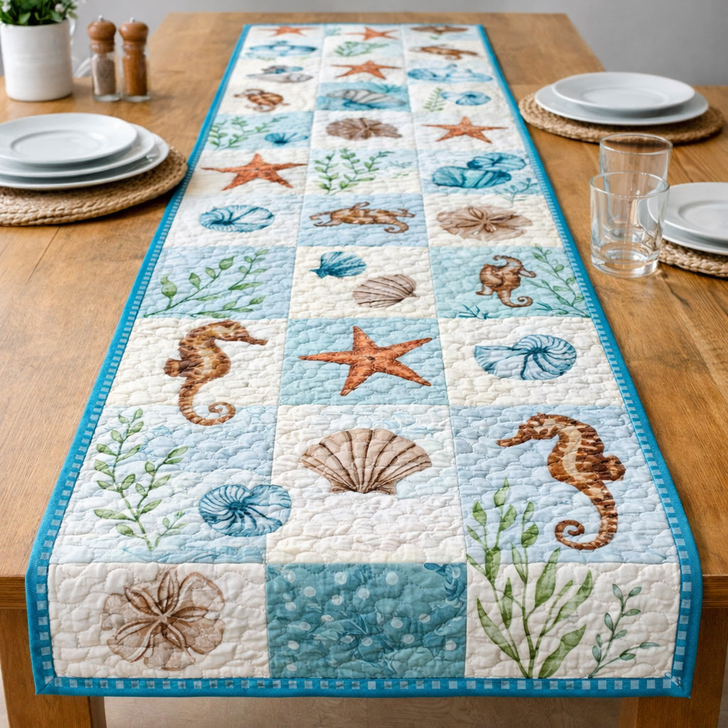 Oceanic Calm Patchwork Quilted Table Runner GFTOHD13642