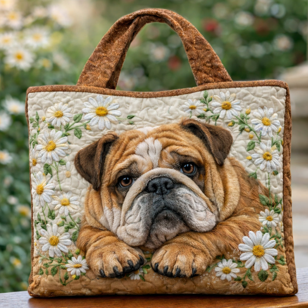 Daisy Bulldog Garden Quilted Tote Bag GFTOHD13695