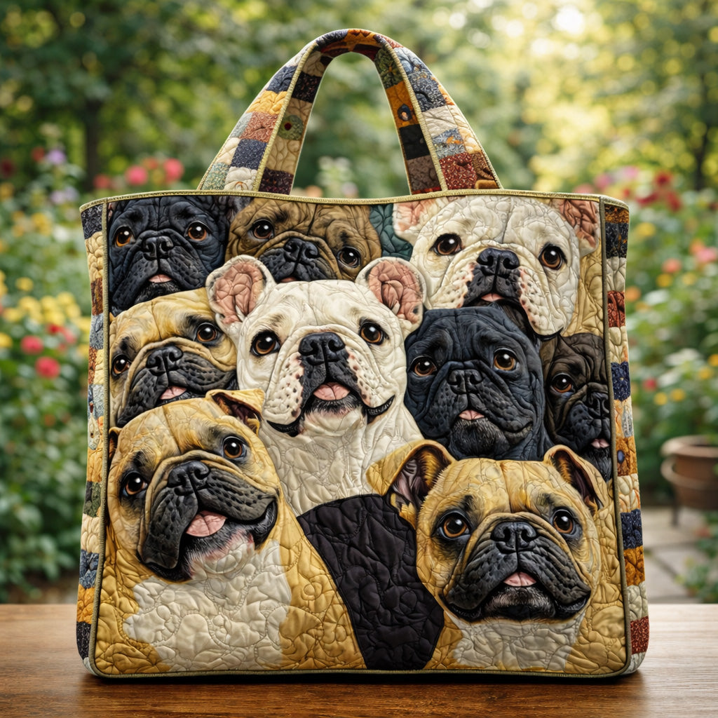 Bulldog Family Garden Quilted Tote Bag GFTOHD13701