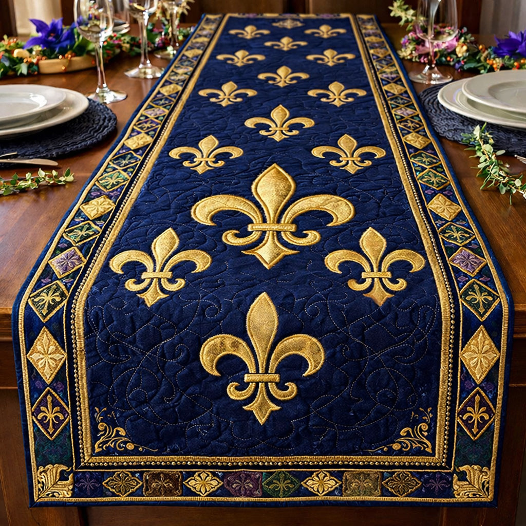 Midnight Fleur Gold Quilted Table Runner GFTOHD13738