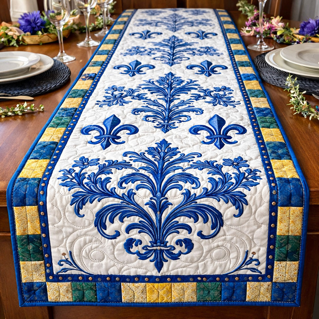 Blue Baroque Fleur Quilted Table Runner GFTOHD13740