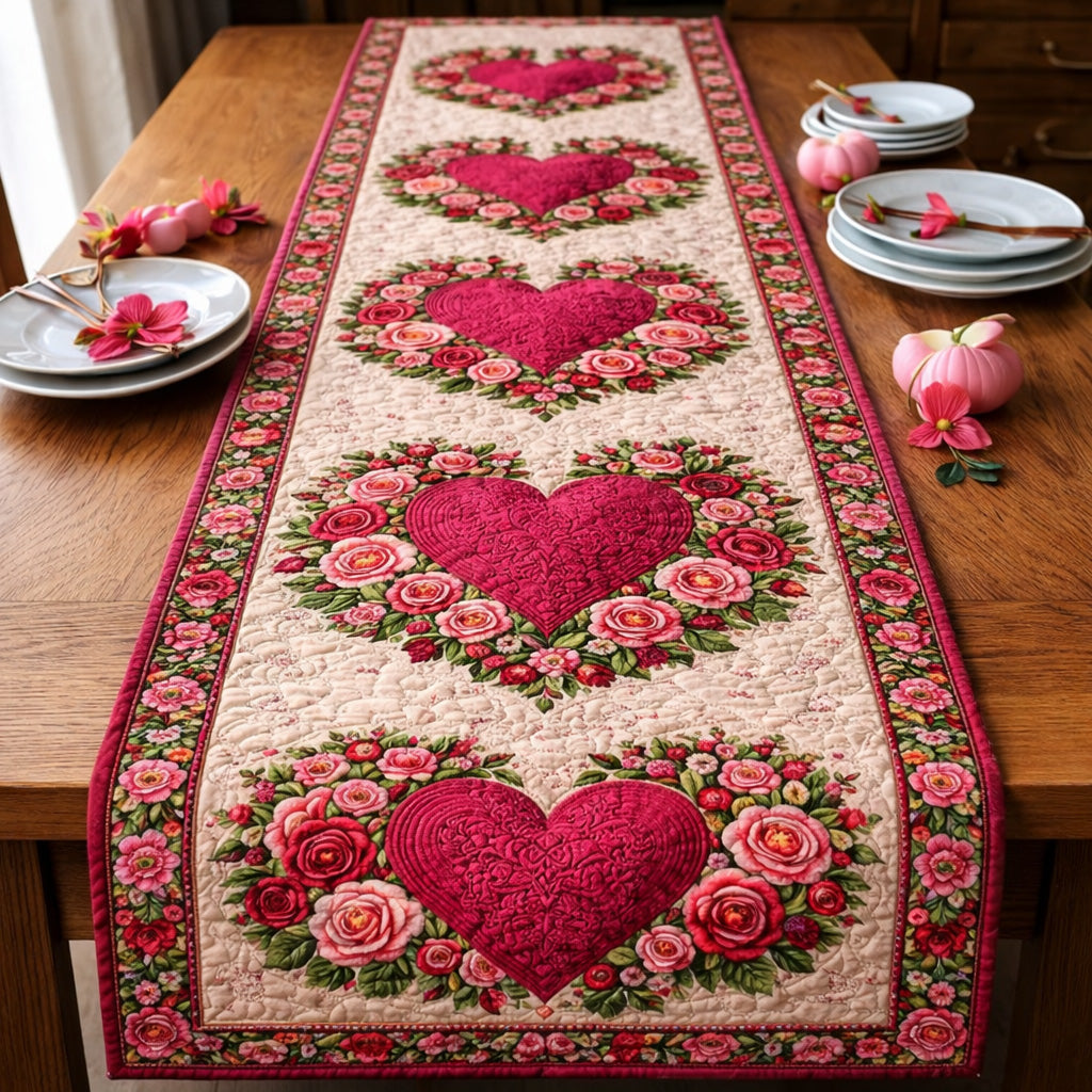 Rose Heart Romance Quilted Table Runner GFTOHD13774