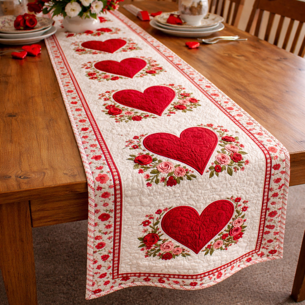 Classic Heart Garden Quilted Table Runner GFTOHD13775