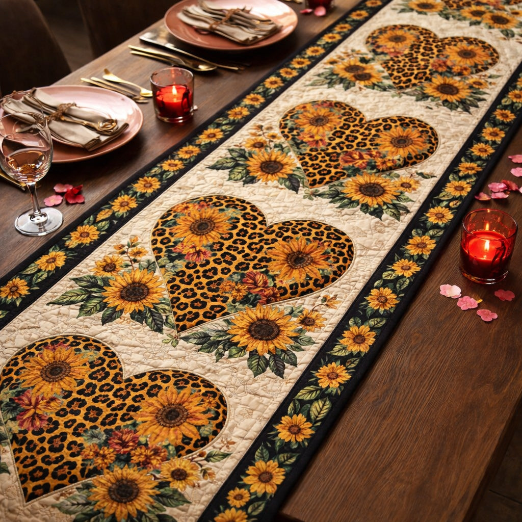 Sunflower Leopard Hearts Quilted Table Runner GFTOHD13776