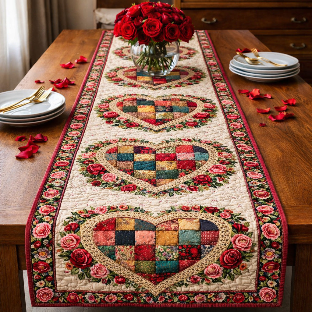 Patchwork Rose Hearts Quilted Table Runner GFTOHD13777