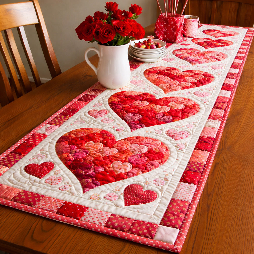 Pink Love Hearts Quilted Table Runner GFTOHD13778