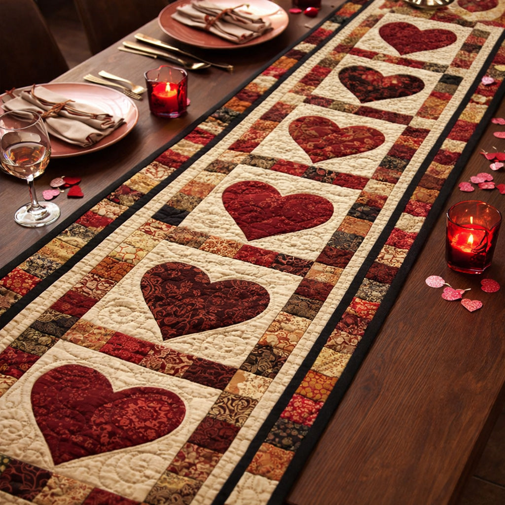 Rustic Patchwork Hearts Quilted Table Runner GFTOHD13779