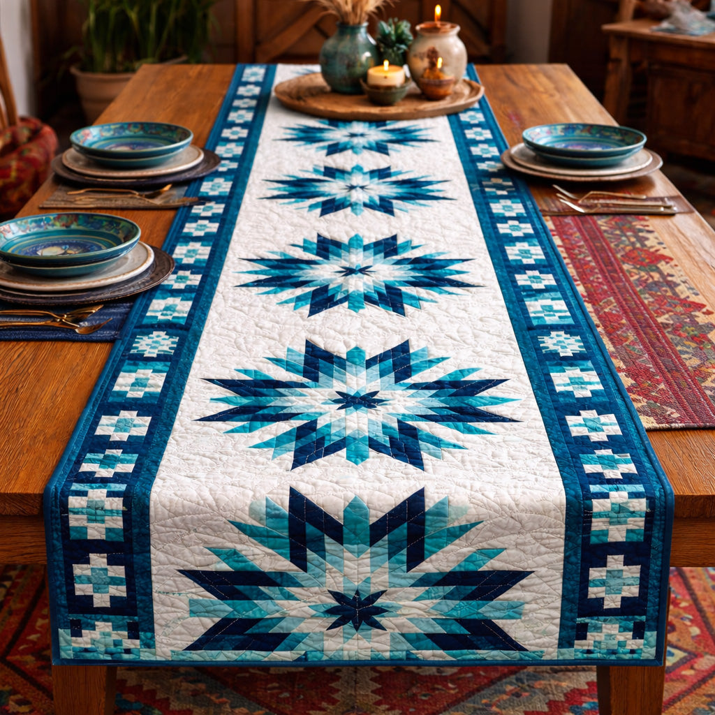 Azure Star Journey Quilted Table Runner GFTOHD13831