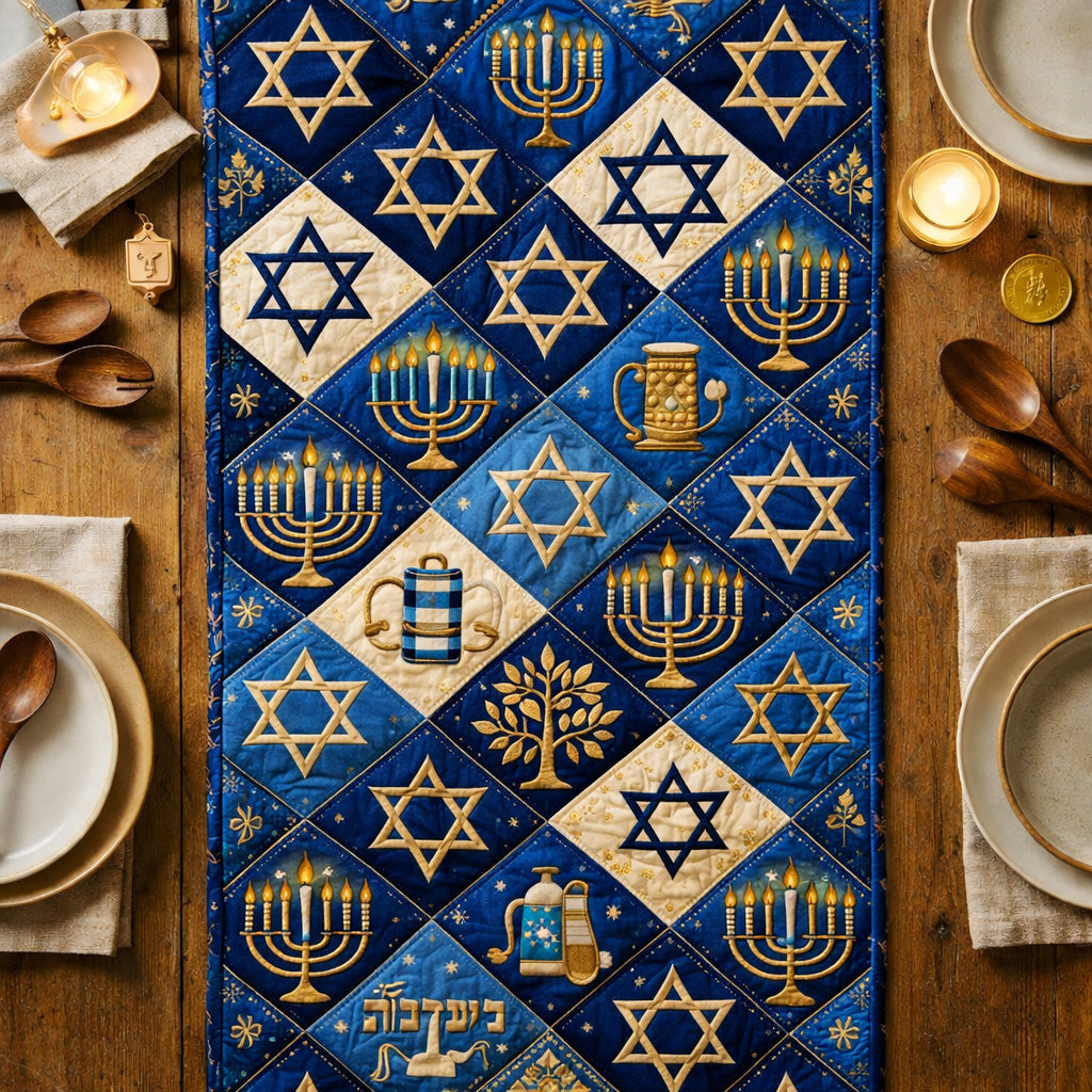 Hanukkah Star Harmony Quilted Table Runner GFTOHD13855