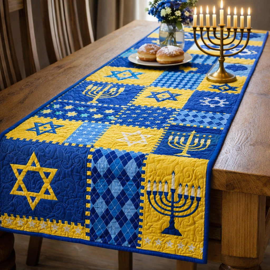 Golden Menorah Glow Quilted Table Runner GFTOHD13858