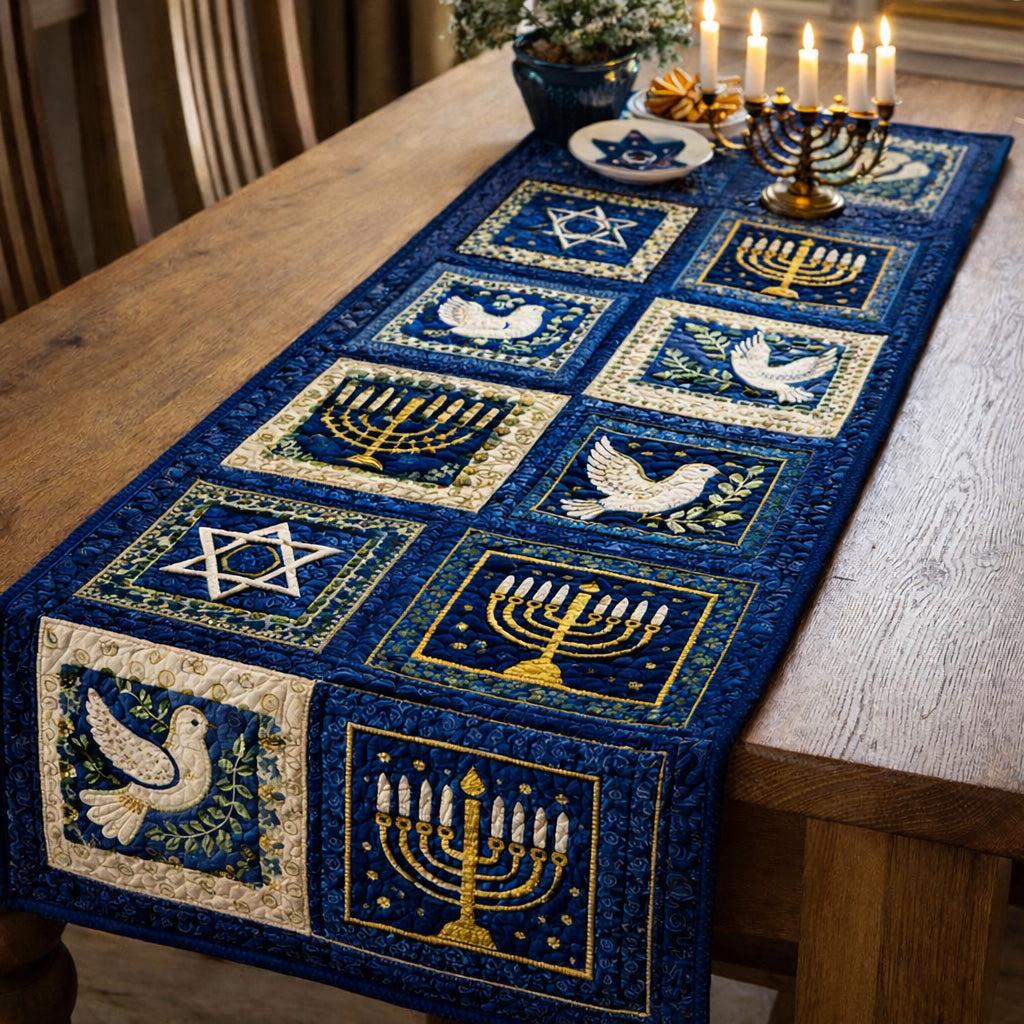 Sacred Hanukkah Night Quilted Table Runner GFTOHD13862