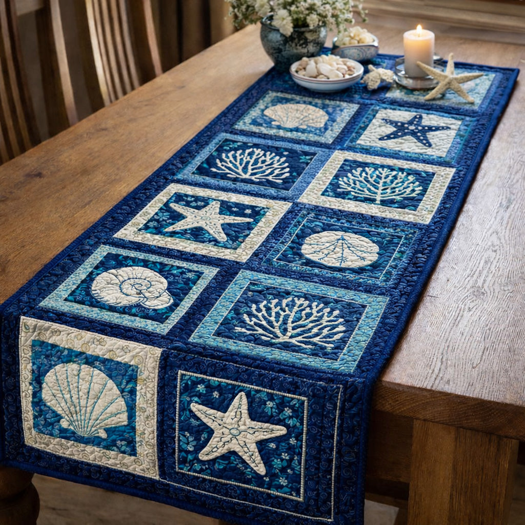 Coastal Shell Patchwork Quilted Table Runner GFTOHD13866