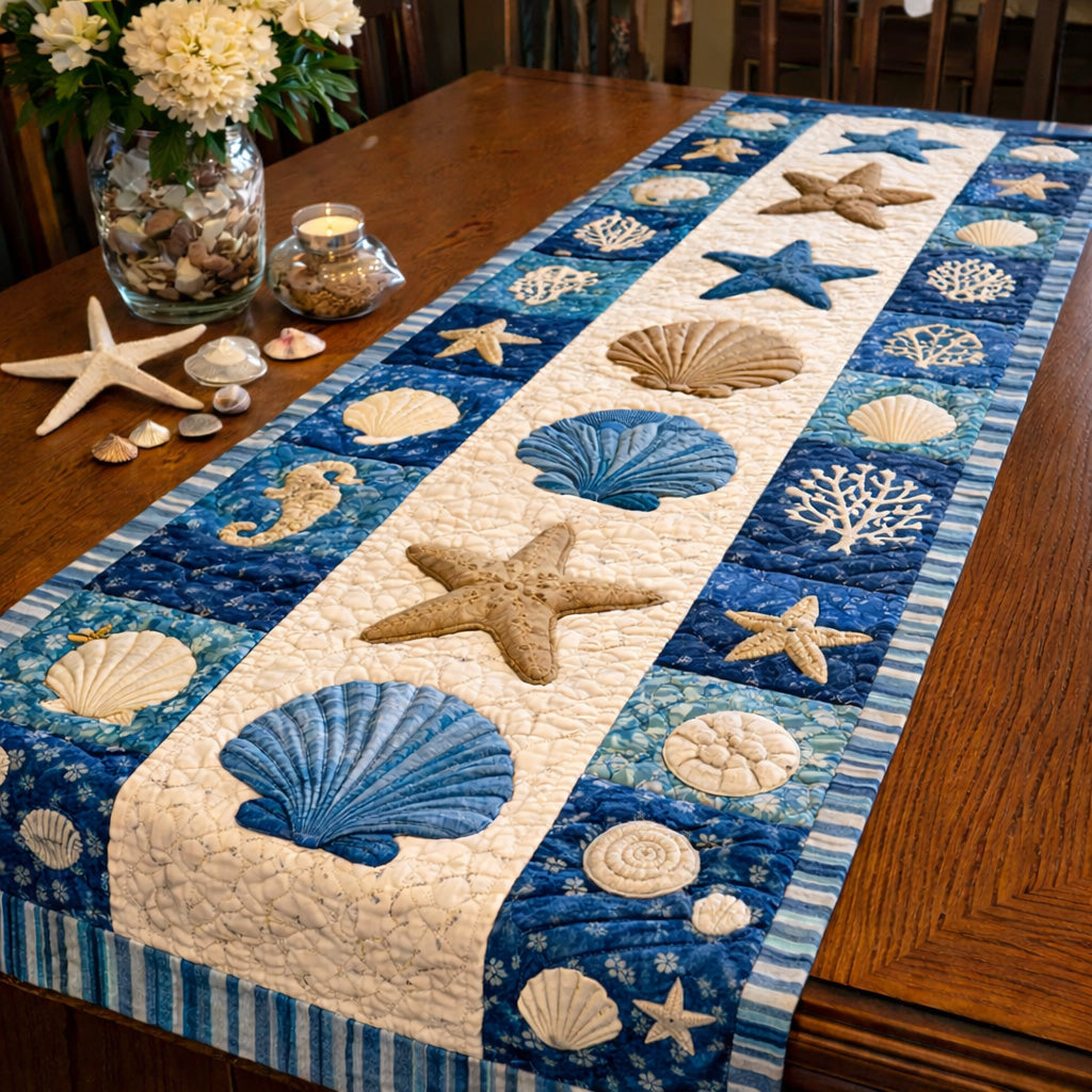 Seaside Star Patchwork Quilted Table Runner GFTOHD13867