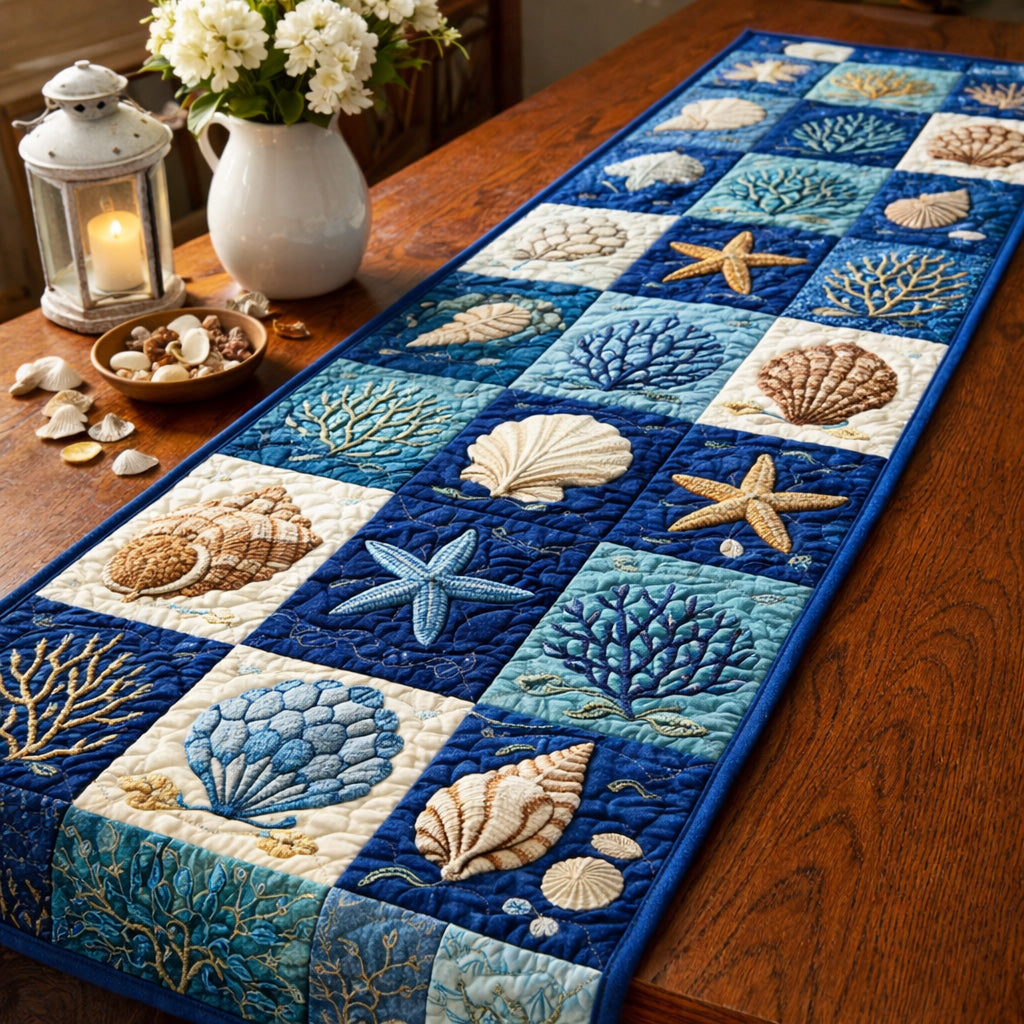 Ocean Treasure Patchwork Quilted Table Runner GFTOHD13868
