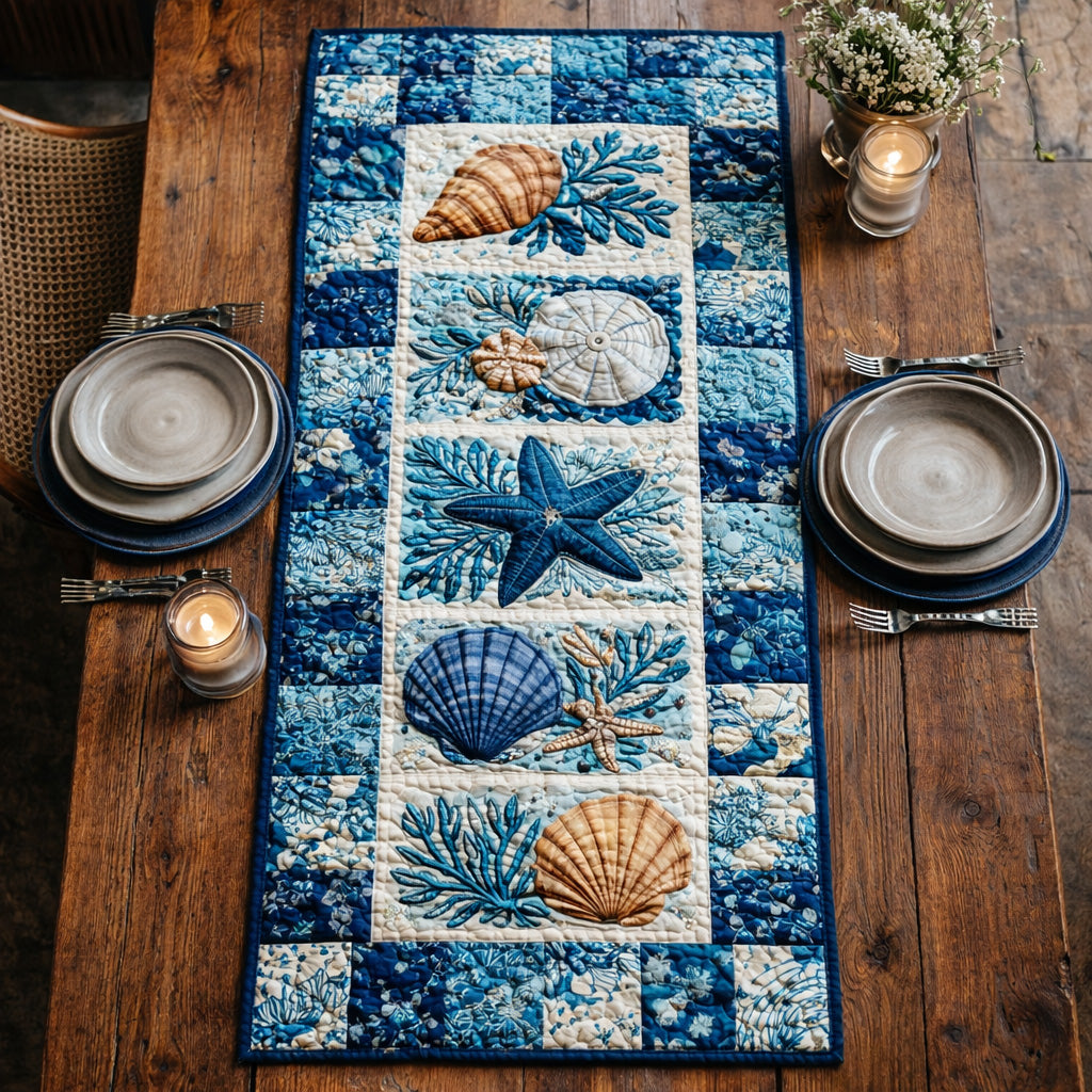 Blue Reef Patchwork Quilted Table Runner GFTOHD13869
