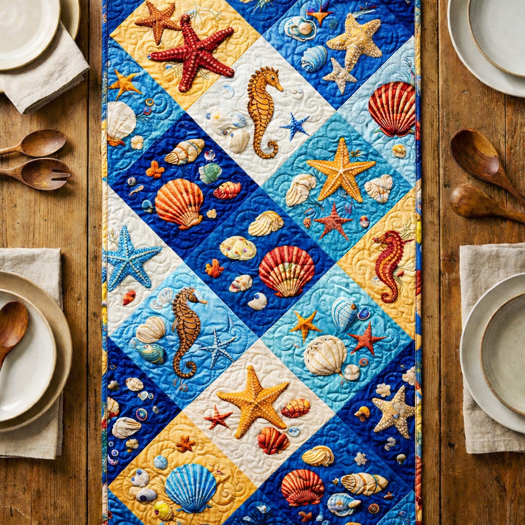 Nautical Ocean Patchwork Quilted Table Runner GFTOHD13871