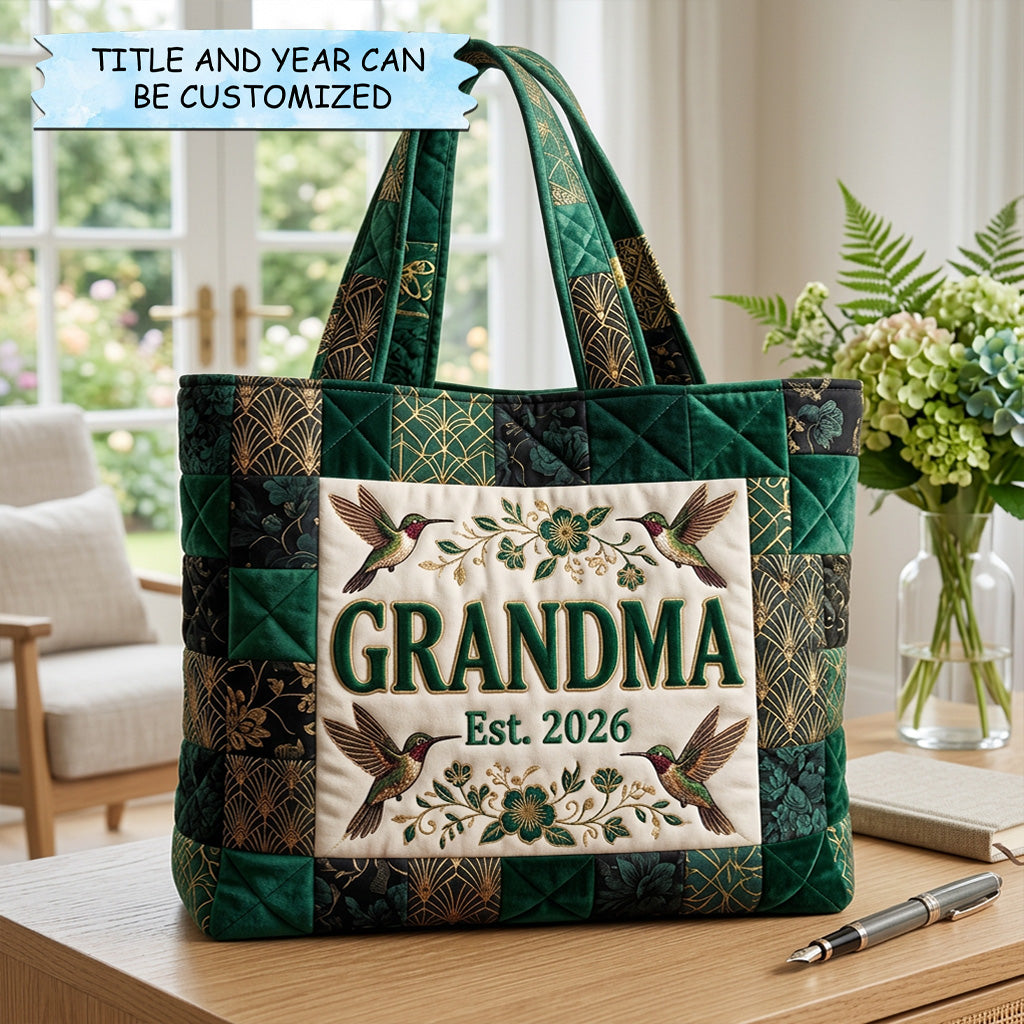 Emerald Bloom Patch Quilted Tote Bag QTCUZ GFTOHD14580