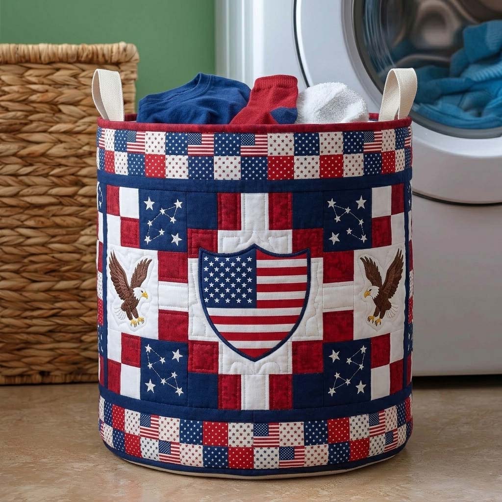 Patriot Star Patch Quilted Laundry Basket GFTOHD14607