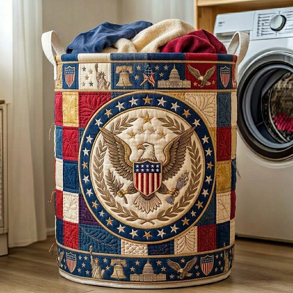 Patriot Circle Crest Quilted Laundry Basket GFTOHD14612