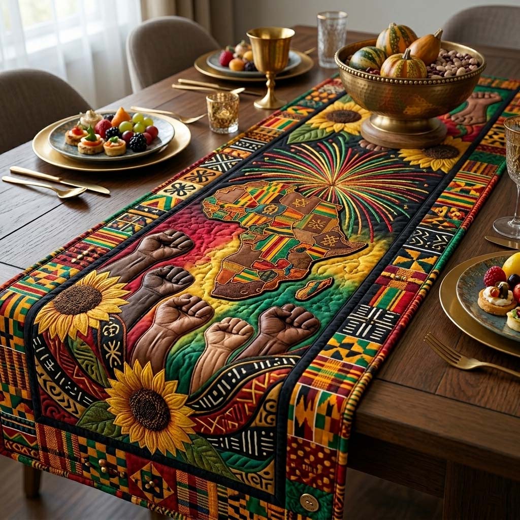 Golden Sister Bloom Quilted Table Runner GFTOHD14827