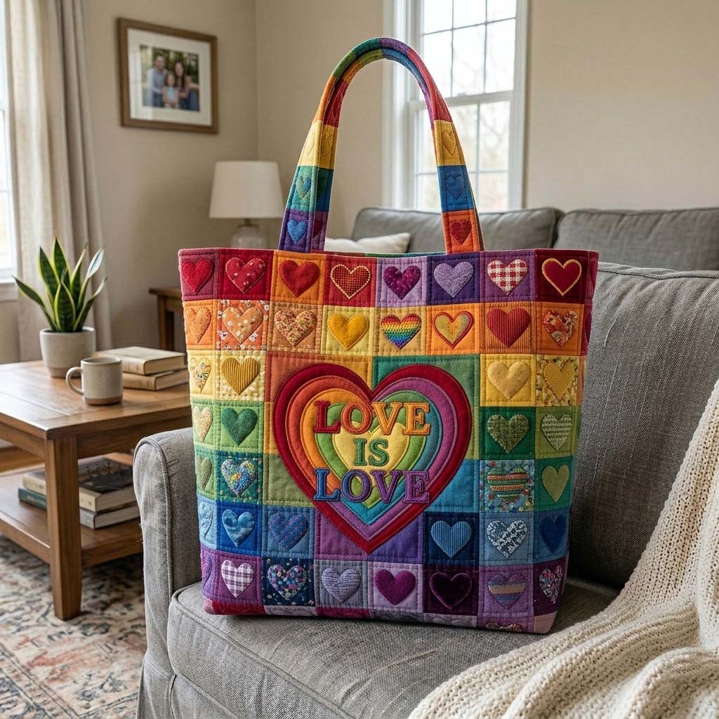 Rainbow Hearts Quilted Tote Bag GFTOHD14922