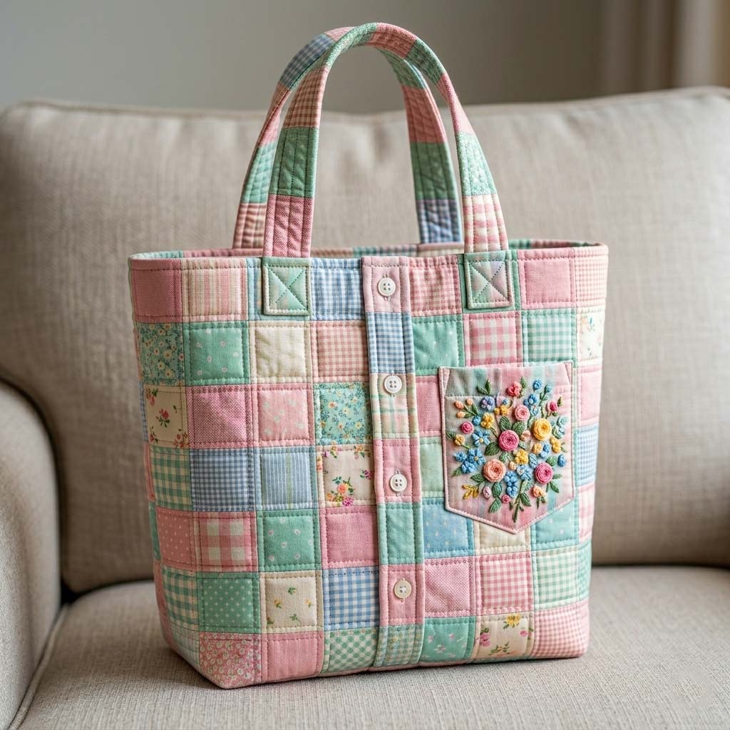 Pastel Patch Shirt Quilted Tote Bag GFTOHD14988