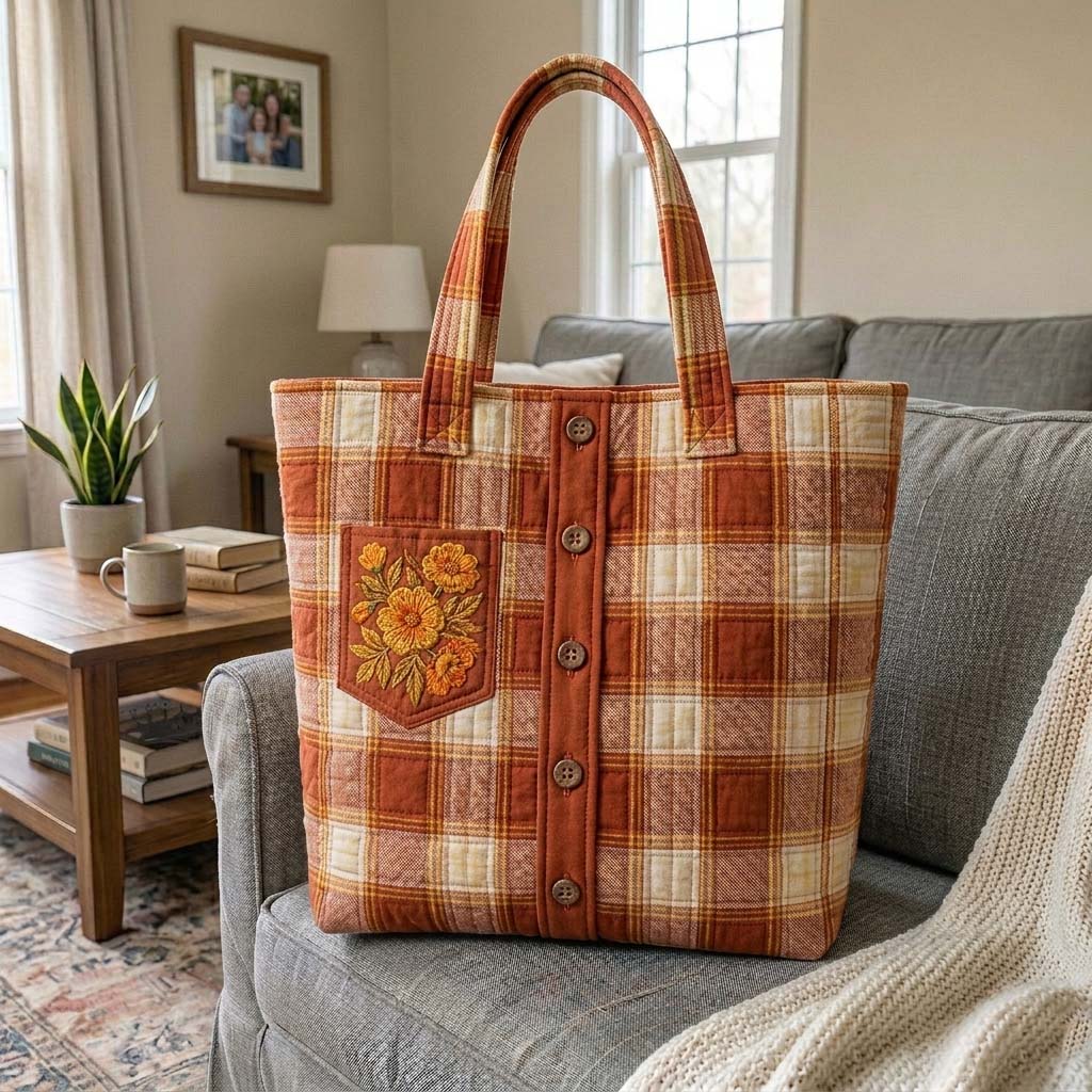 Autumn Patch Shirt Quilted Tote Bag GFTOHD14996