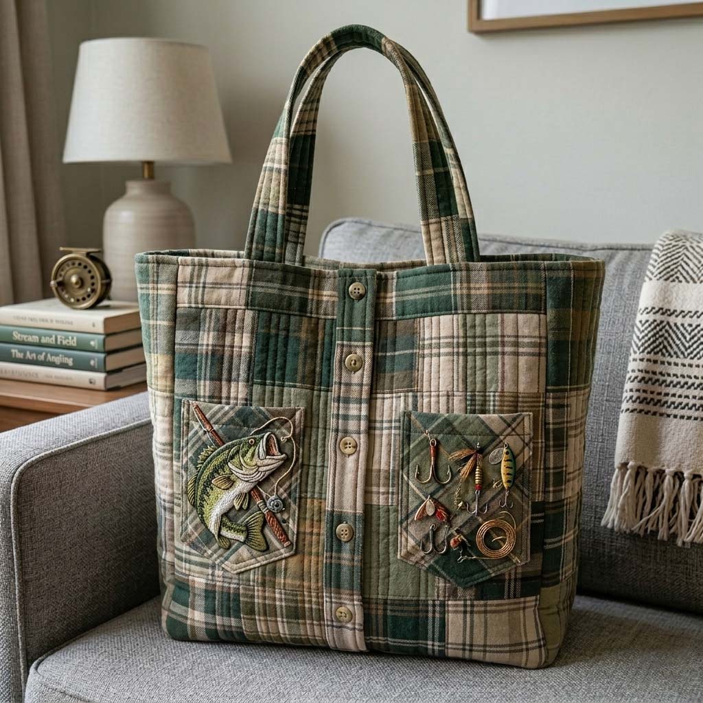 Angler Patch Shirt Quilted Tote Bag GFTOHD15032