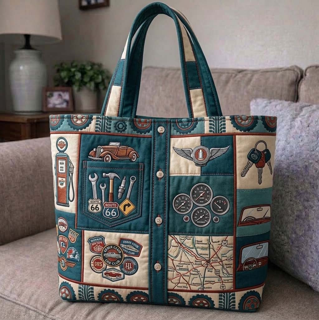 Route 66 Shirt Quilted Tote Bag GFTOHD15037