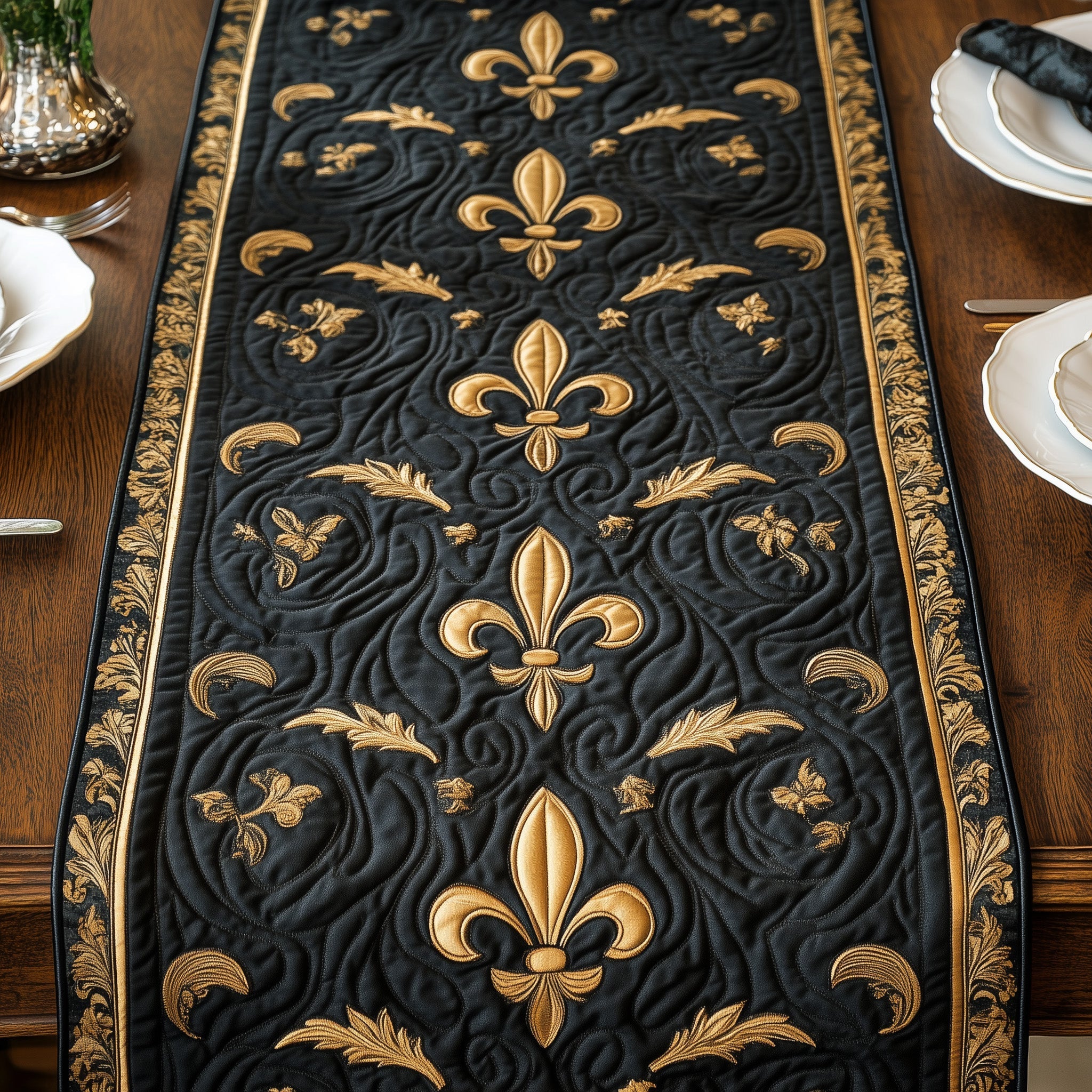 The Regal Fleur de lis Quilted Table Runner GFTOHD3665