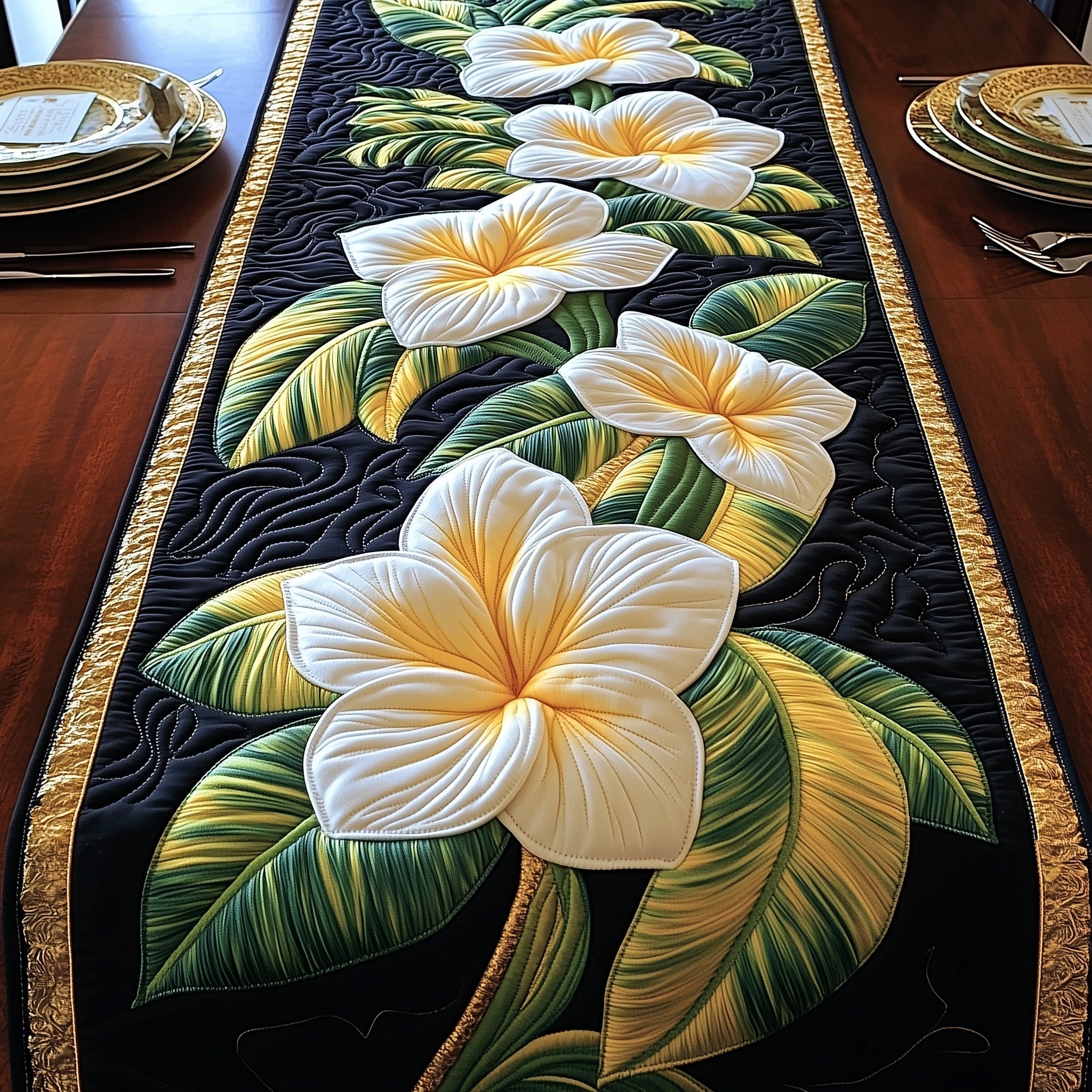 Tropical Plumeria Quilted Table Runner GFTOHD5613