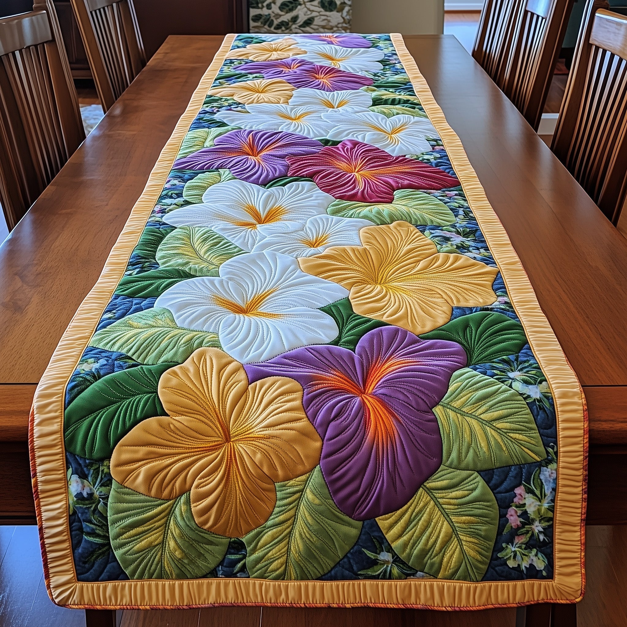 Tropical Plumeria Quilted Table Runner GFTOHD5617