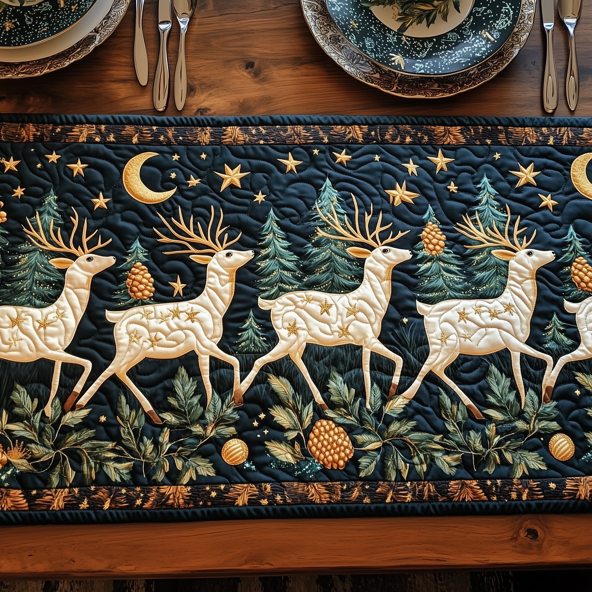Celestial Deer Dance Quilted Table Runner GFTOHD6470