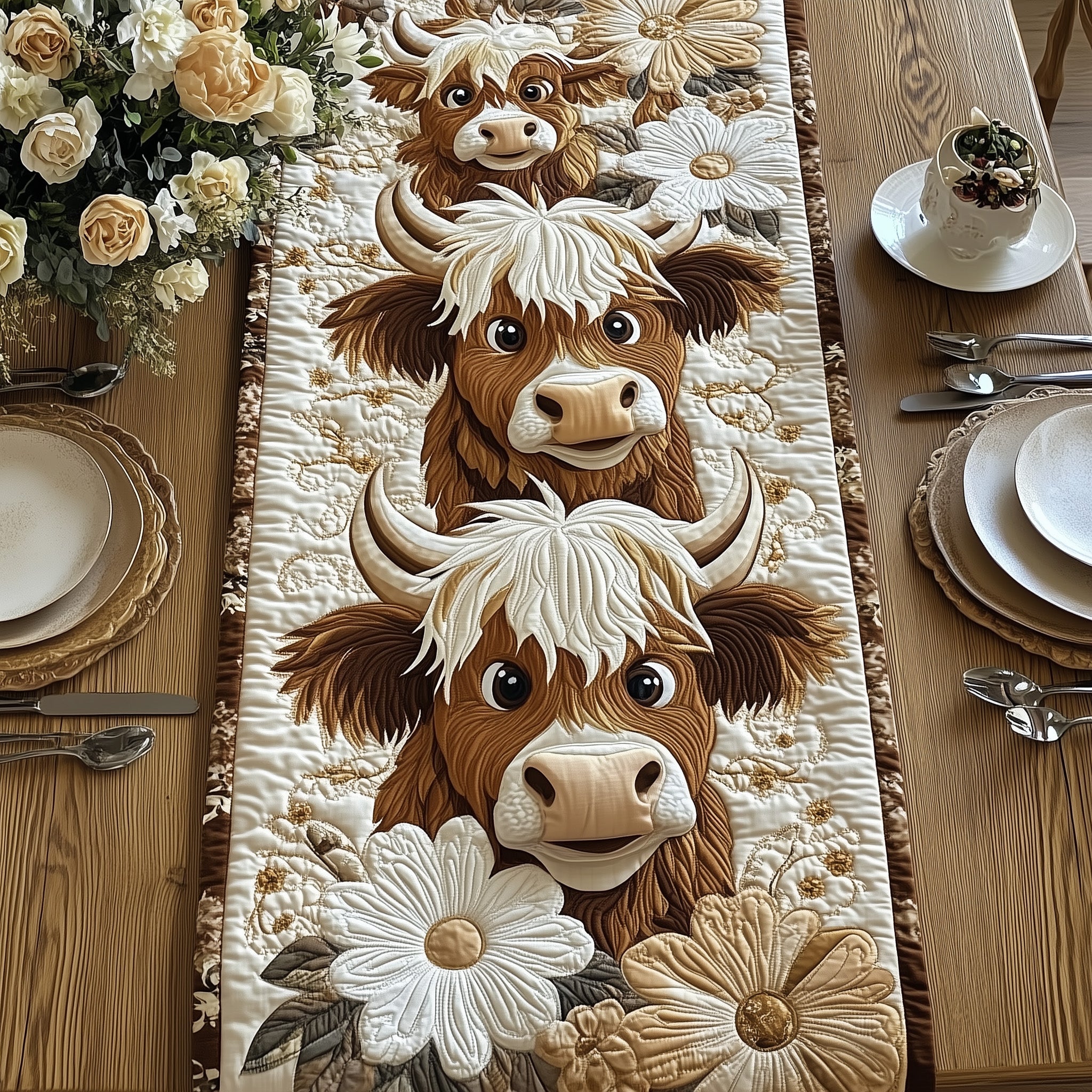 The Highland Blossom Herd Quilted Table Runner GFTOHD6756