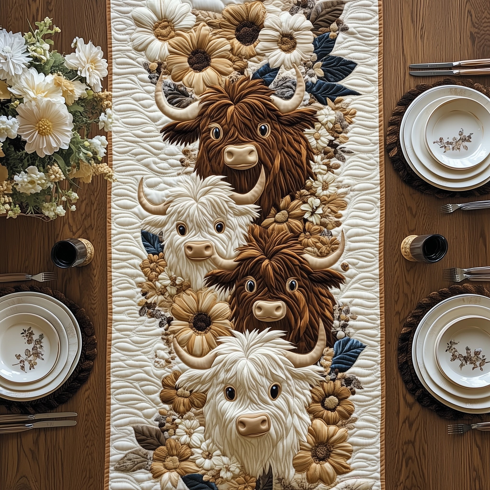 The Highland Blossom Herd Quilted Table Runner GFTOHD6758